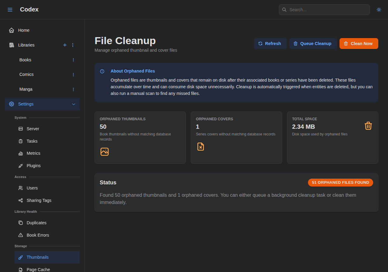 Cleanup Settings